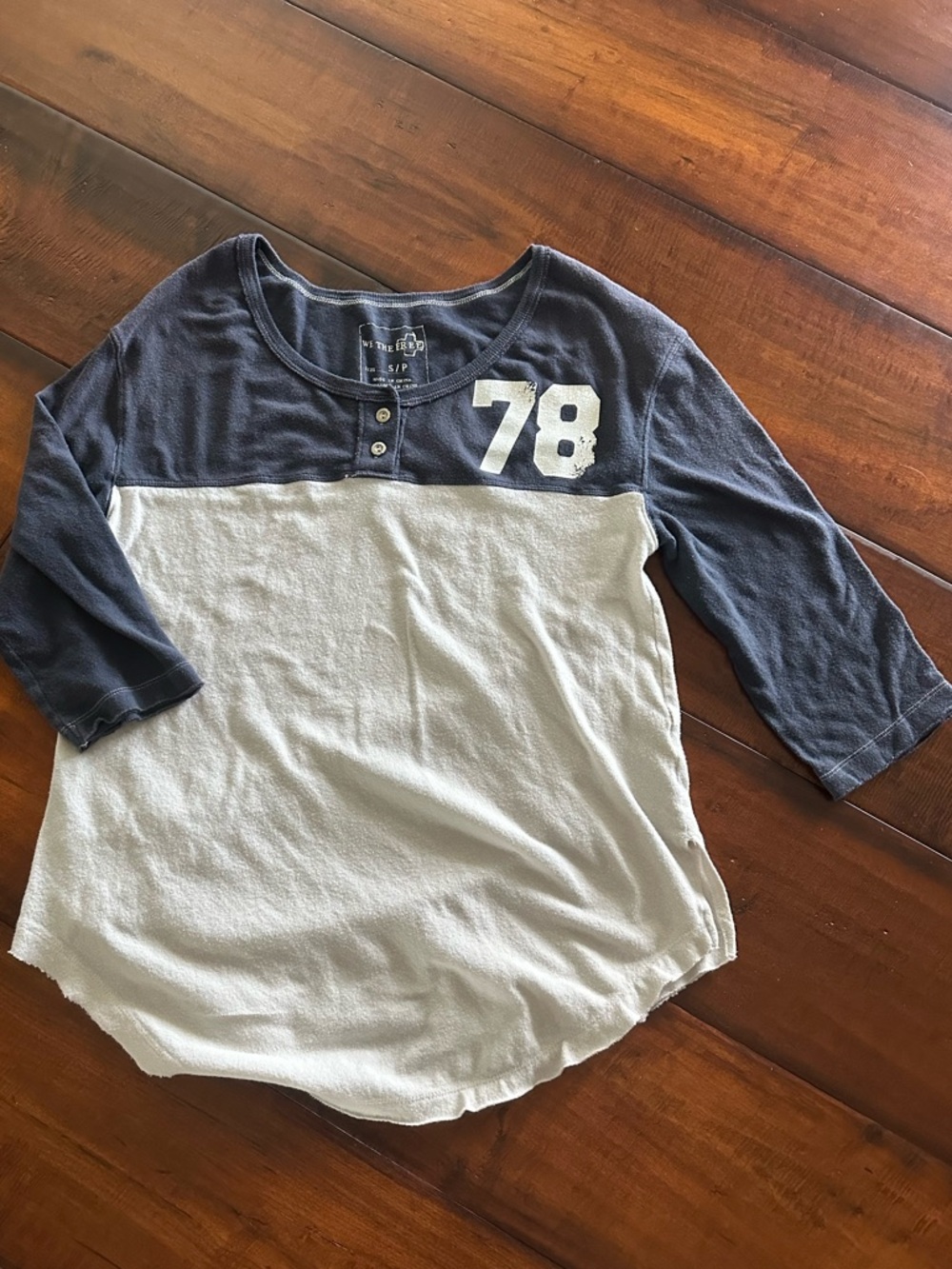 Free People Two-Tone Navy and White Baseball Tee